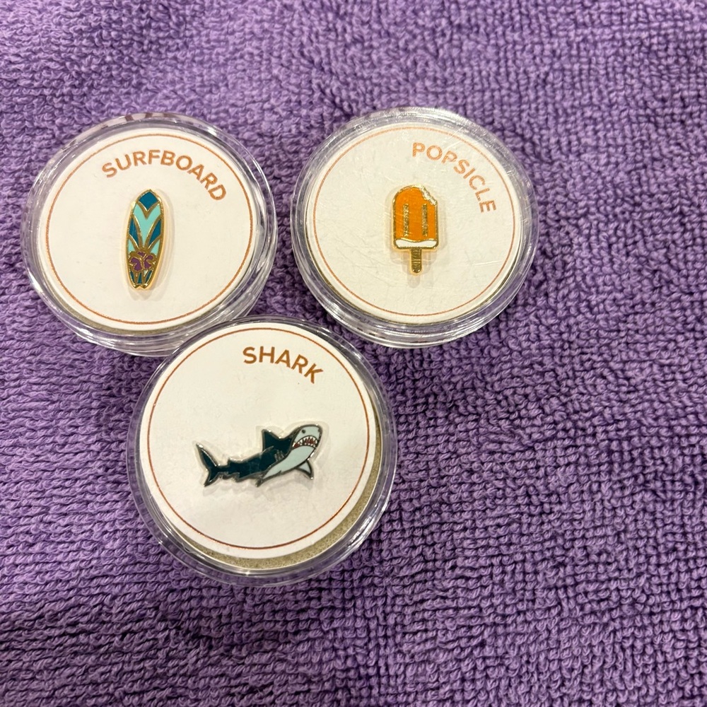 Alex and Ani Color Infused Pin Set. Shark, Surfboard, Popsicle. NEW